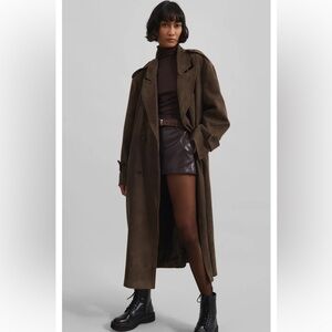 Peoria Faux Suede Trench Coat - Brown